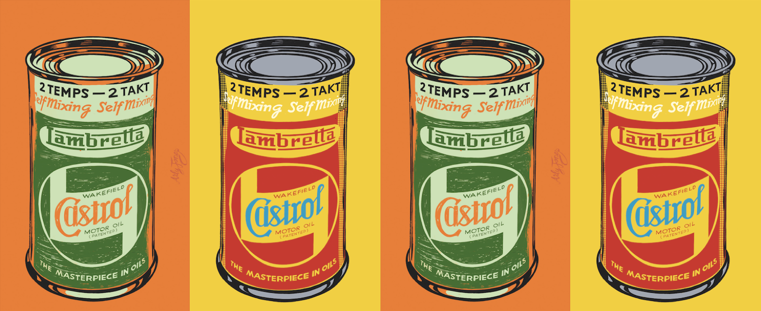 Four Lambretta morot oil Castrol tins