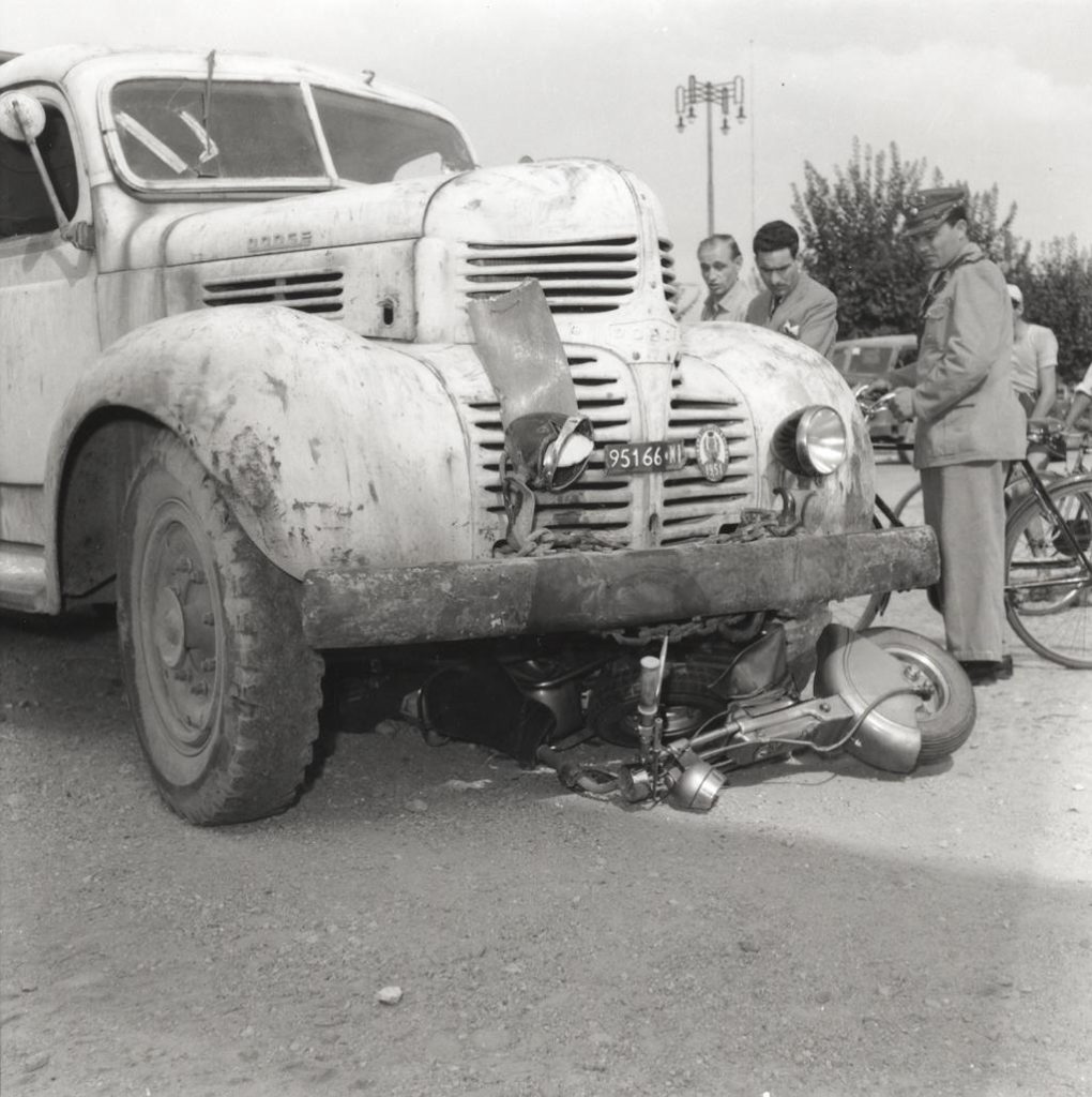 1950 A Dodge truck run over a Lambretta