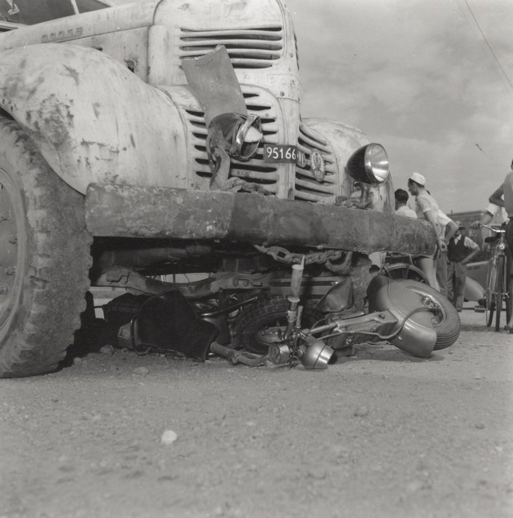 1950 A Dodge truck run over a Lambretta