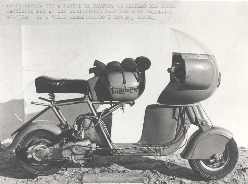 1951 Romolo Ferri sets a world speed record with the Lambretta 125CC class