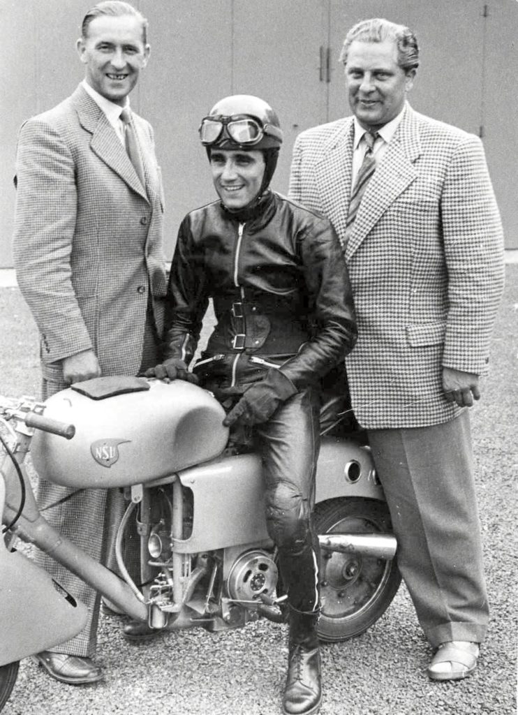 1951 Romolo Ferri with the NSU 125 for a advertisement campaign in Germany