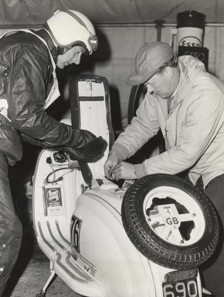 Getting ready for the race with Lambretta scooter