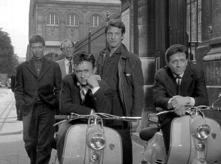 Jean Paul Belmondo (on the right) with another man on Lambretta scooters